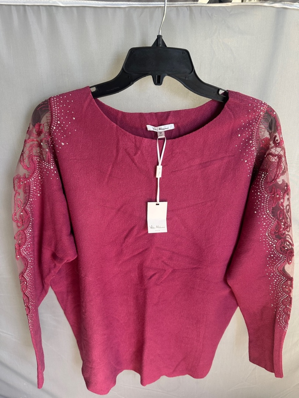 Milano Raspberry Knit Long-Sleeve Dress with Lace-Detail Sleeves